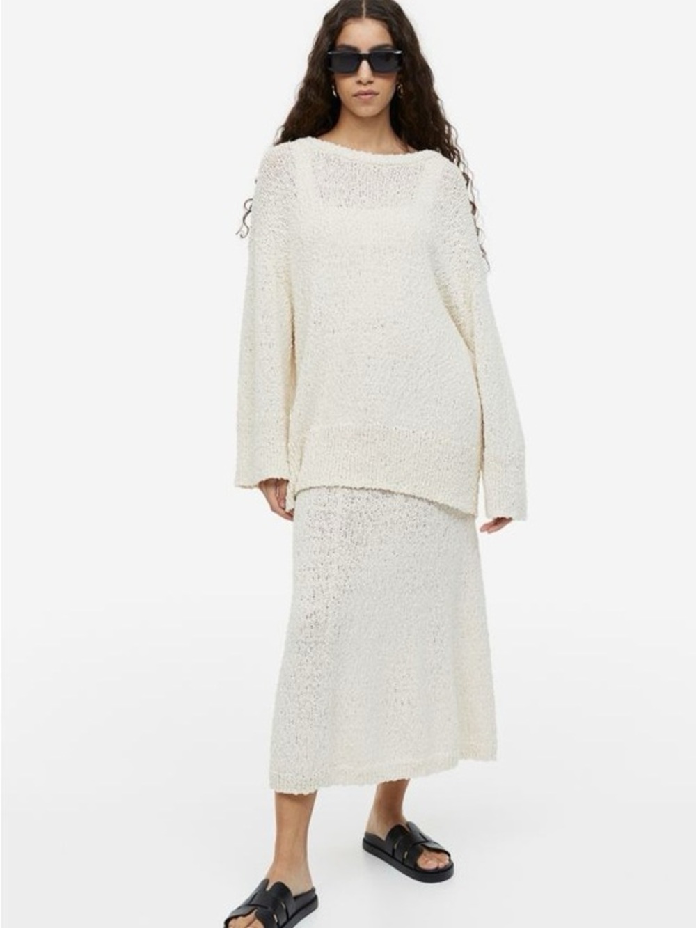 H&M Cream Bouclé texture knit Sweater
